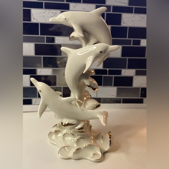 Rare Lenox Wave dancers Cream & Gold Dolphins Figurine Vintage Porcelain - Picture 13 of 13